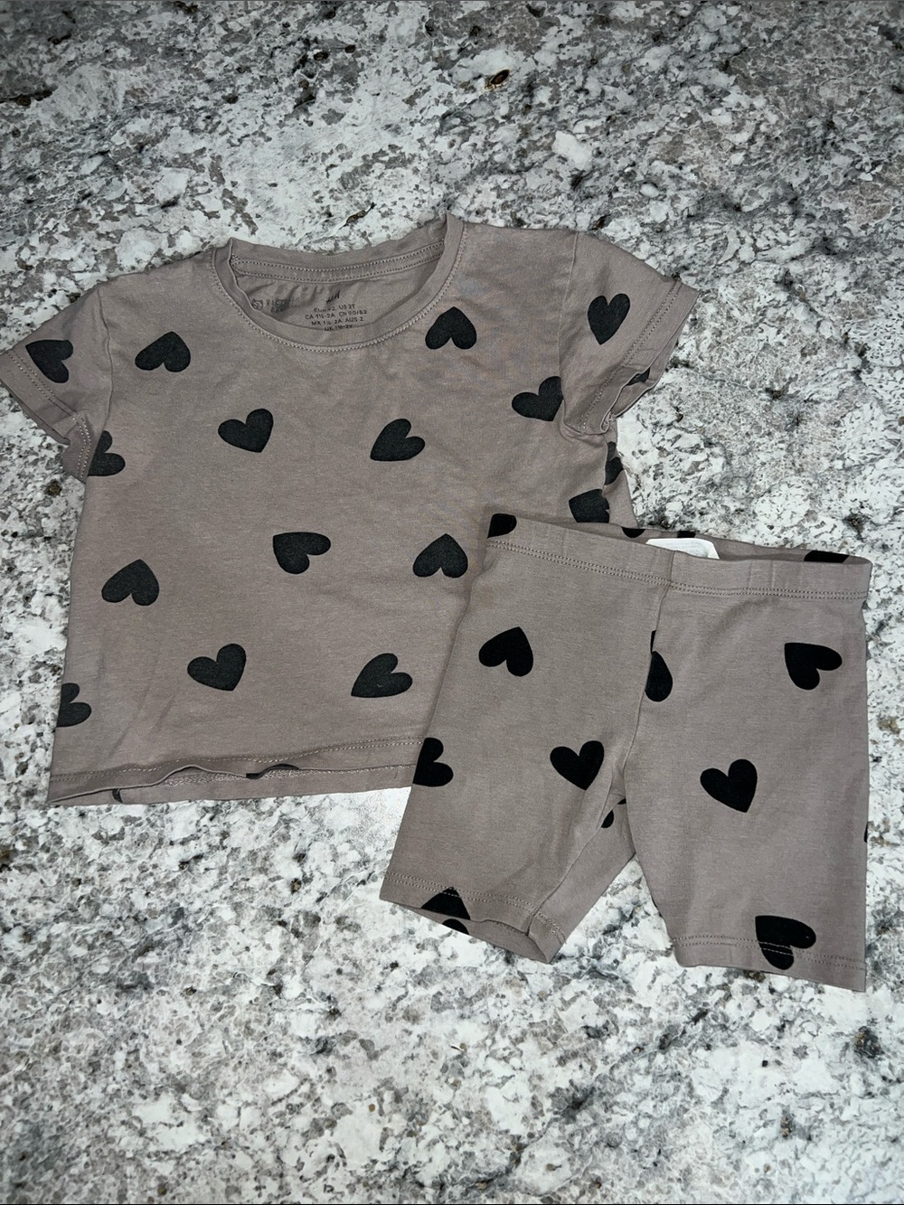 H&M Taupe Kids Pajama Set with Black Hearts